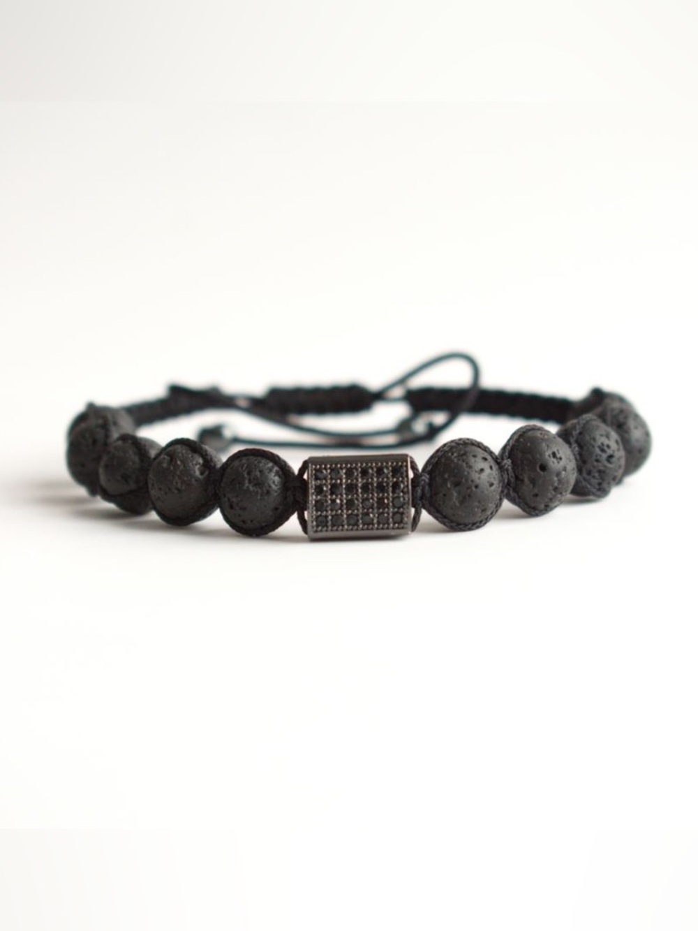 Men's Black Lava Bead Bracelet with Matte Black Accent - Unisex